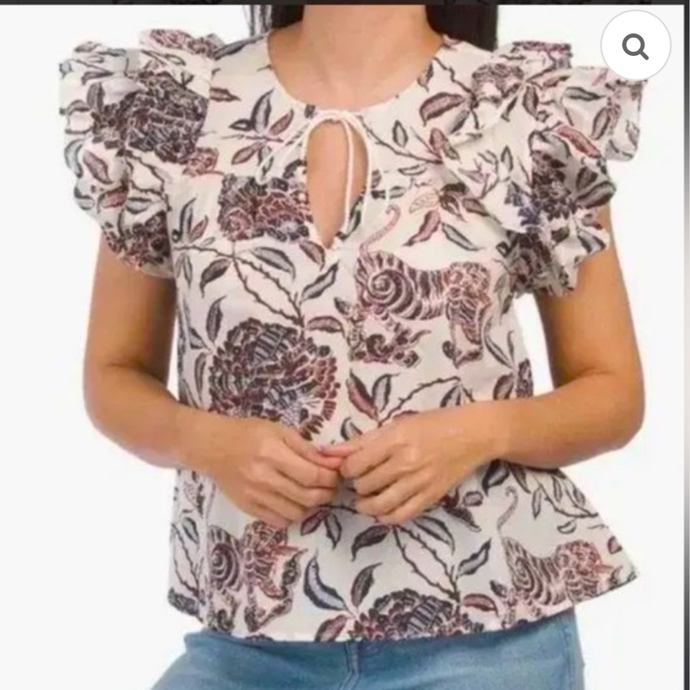 Tops House‎ of HarlowRevolve 1960 RuffleSleeve Floral Blouse Ozzie Ivory